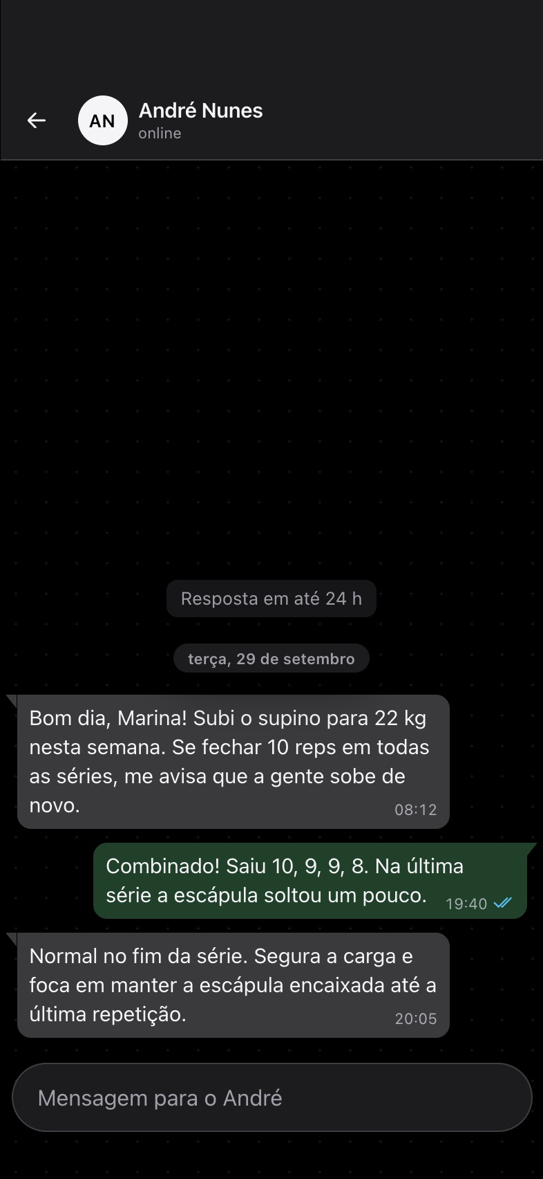 Chat com o treinador.