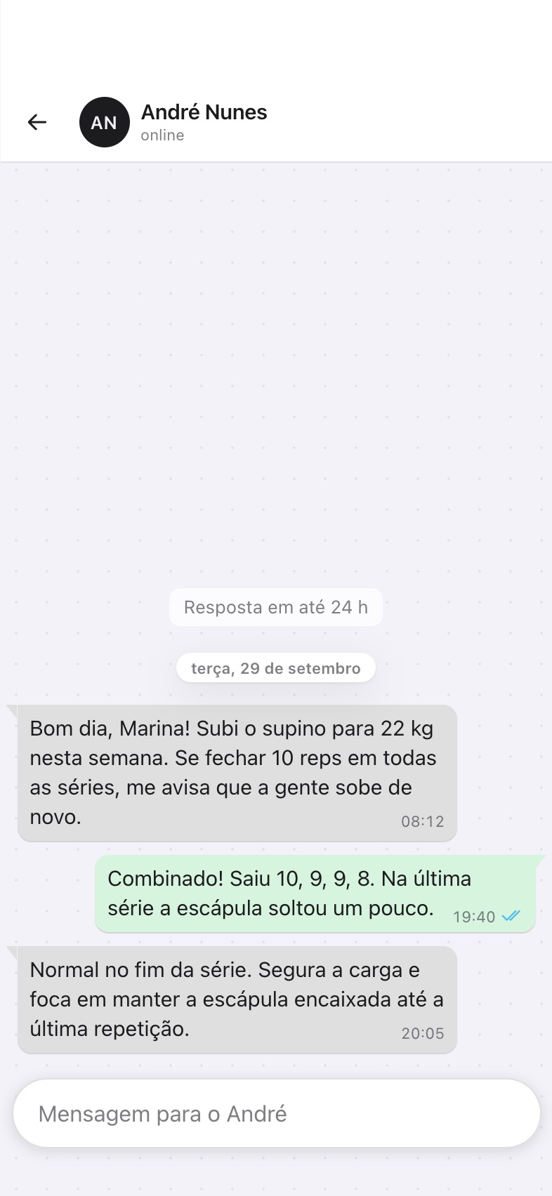Chat com o treinador.